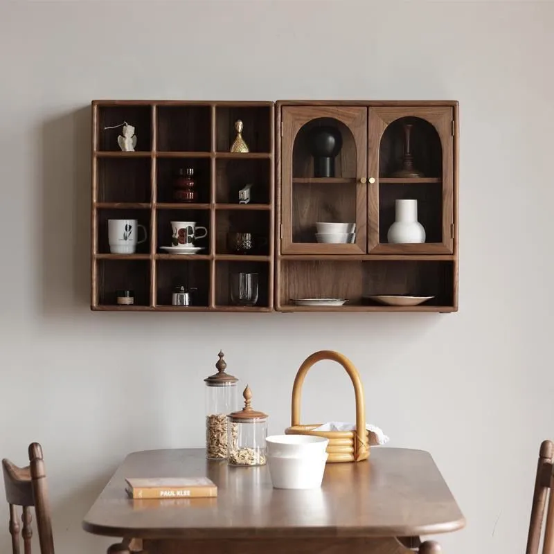 

Nordic wall cabinet living room wall cabinet shelf solid wood dust glass cabinet desktop bogu rack display grid
