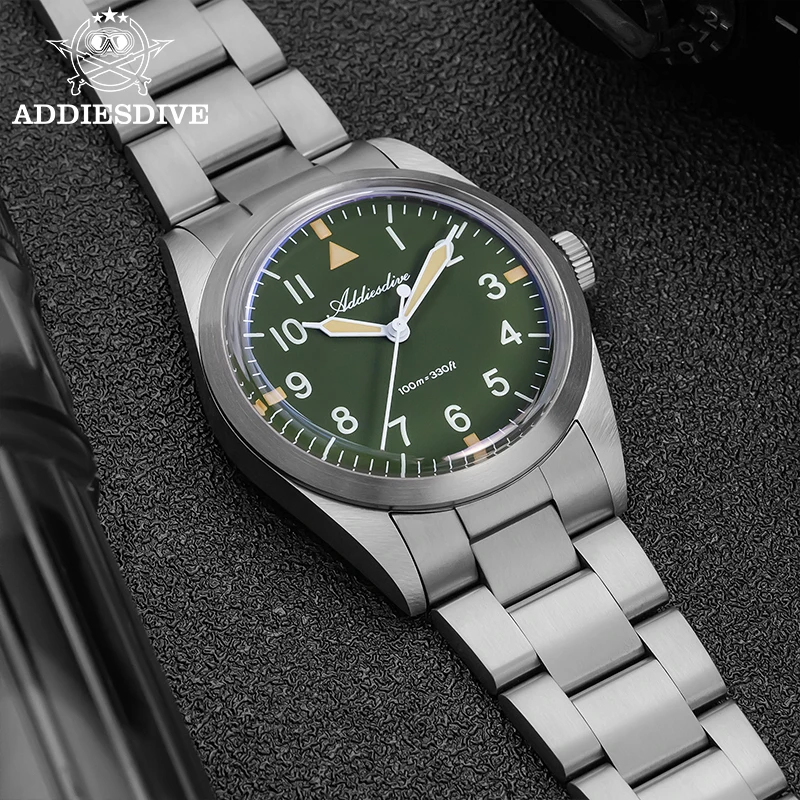 ADDIESDIVE 36mm Watch For Men VH31 Movement Titanium Alloy 10Bar Waterproof Luminous Bubble Mirror Glass Quartz Watches AD2502