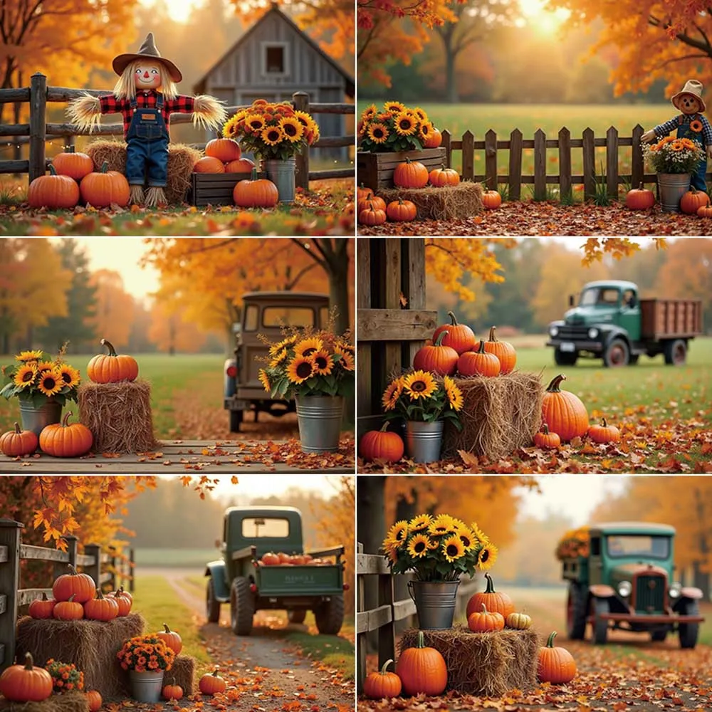 

MOON.QG Thanksgiving Backdrop Photography Scarecrow Autumn Harvest Sunflower Photocall Background Photo Studio Photobooth Props