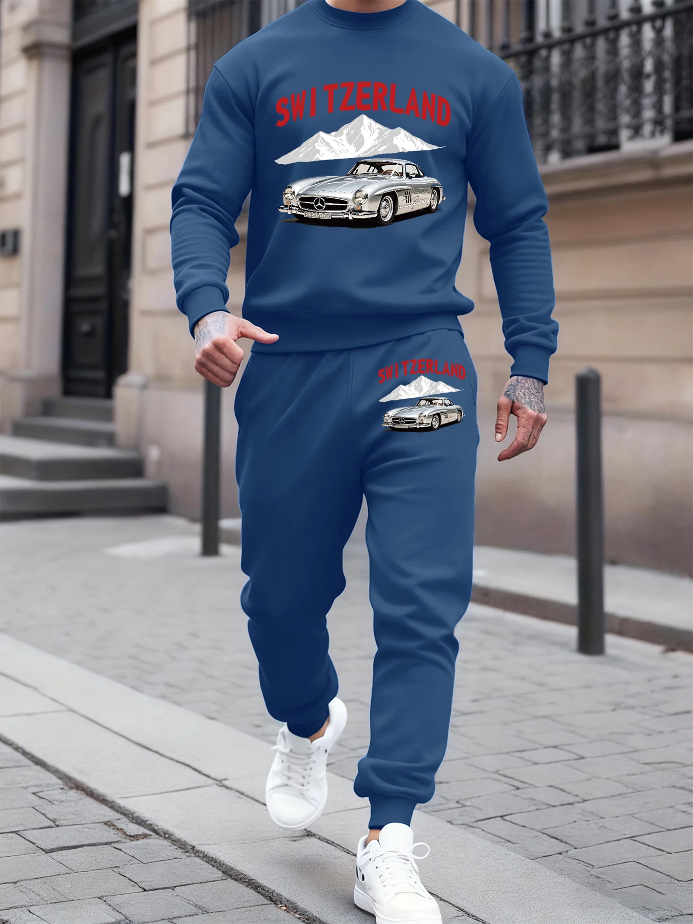 Schweiz Berge Drucken Täglichen Pullover Männer Herbst Warme Sweatshirt Anzug Straße Fleece Sweatpant Weiche Casual Kleidung Männer Set