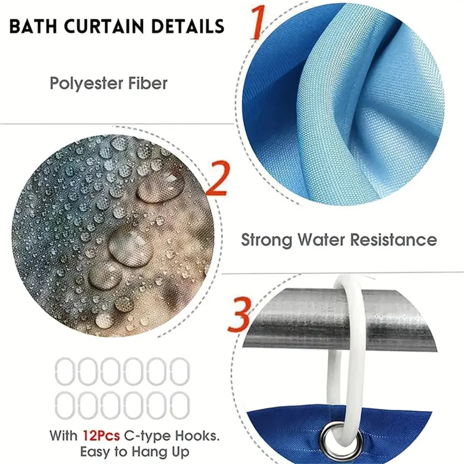 1pcs Undersea World Series Fish Shower Curtain with 12 Hooks Waterproof Perfect for Bathroom Decoration and Mold Prevention