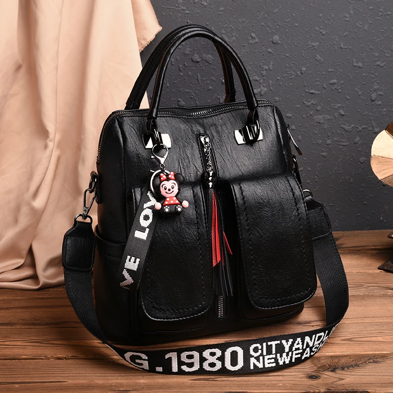 2024 Women Backpacks Soft Leather Women Travel Backpack School Bags for Teenage Girls Multifunction Women Shoulder Bags Mochilas