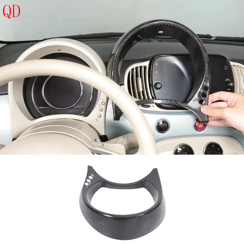 

For Fiat 500 2016-2025+ Real Carbon Fiber Car central control display frame decoration sticker car interior accessories