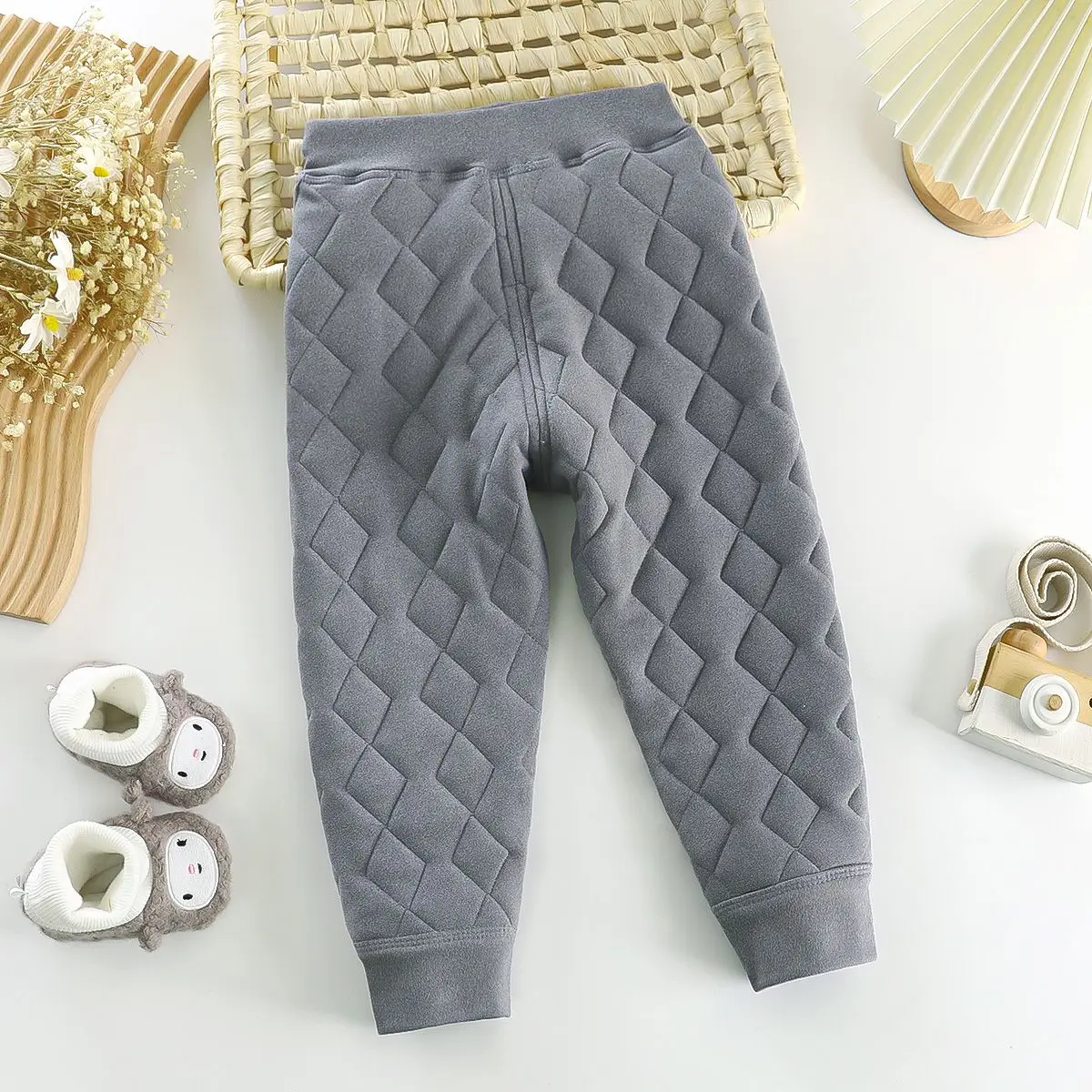 Children's Boneless Quilted Three-layer Warm Pants Winter Thickened Inner Wear Leggings Boys Girls Solid Color Warm Long Pants