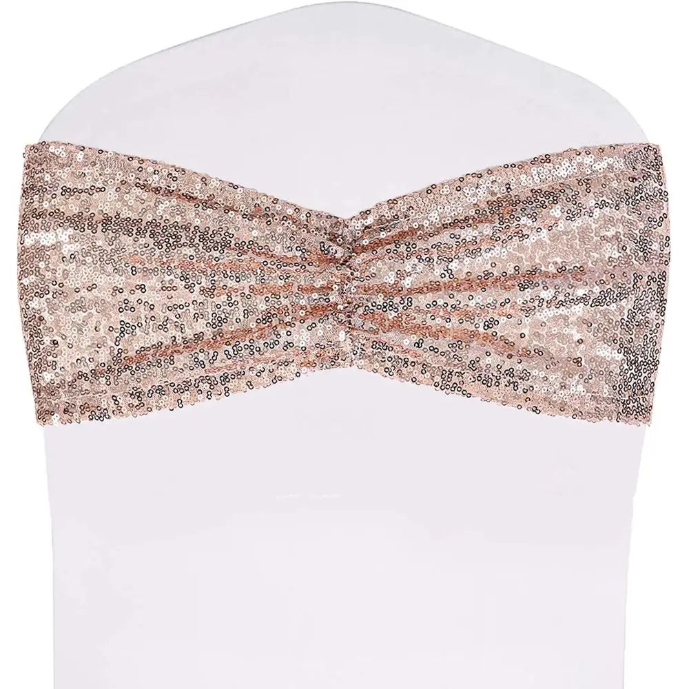 Set di 100 fasce per sedie con paillettes in oro rosa per matrimoni, feste e decorazioni eleganti per la casa