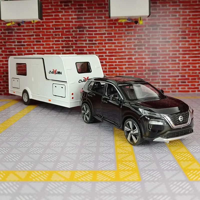 1:32 Nissan X-Trail reboque liga modelo de carro ornamentos acústico-óptico pull-back openable menino brinquedos detalhes ricos boa qualidade