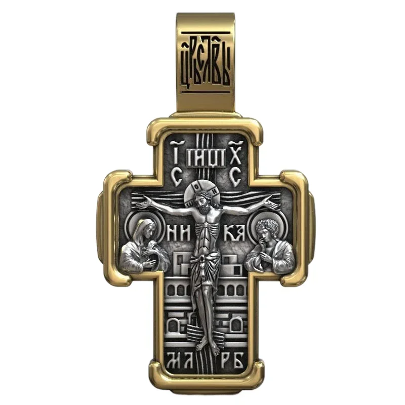 

13g Jesus Christ Orthodox Cross Venerable Ilya Muromets Gold Pendant Customized 925 SOLID STERLING Silver High Trendy