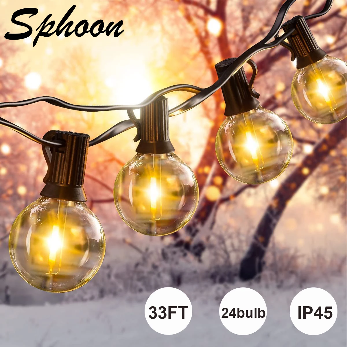 33FT LED G40 Ball String Lights Waterproof Outdoor Garden Garland String Lights Terrace Garden Pub Christmas Party Decoration