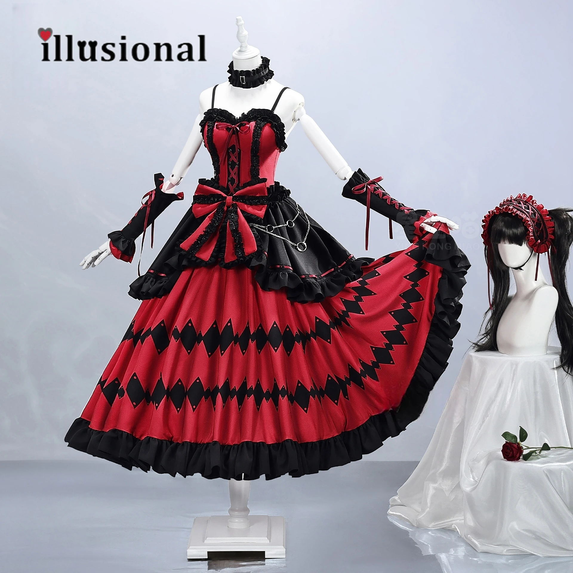 

Костюм для косплея Куруми Токисаки из аниме DATE A LIVE, платье «Кошмар», для женщин, на Хэллоуин