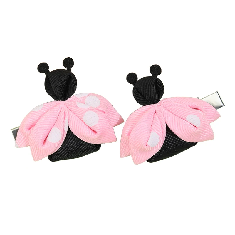 2Pcs Kawaii Ladybug Hair Clips For Baby Girls Cute Ribbon Hairpins Children Barrettes Headwear Kids Headdress Hair Accessories