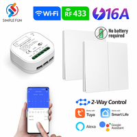 WiFi RF Smart Light Switch Tuya Smart Life Alexa Wireless Remote Control AC 100-240V 16A 2-Way Wall Panel  No Battery No Wiring