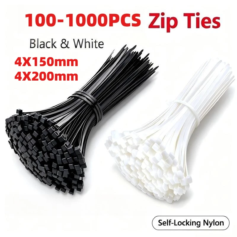 Push Mount Nylon Zip Ties Self Locking Cable Tie with Tooth Sturdy Plastic Fastener for Office Home Industrial Wiring Fixing