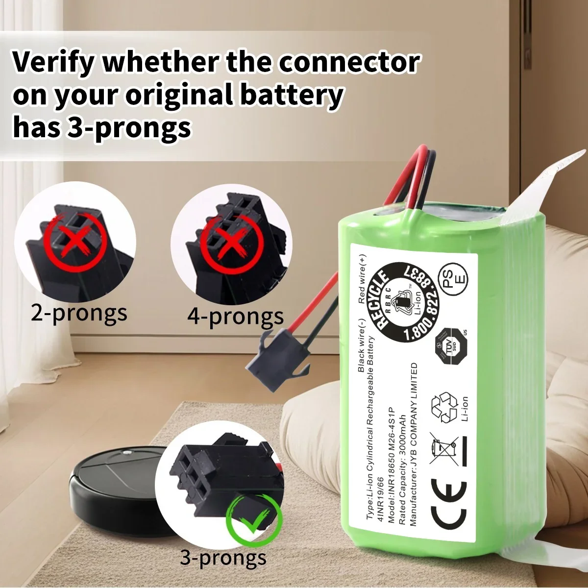 14.4V 3000mAh Lithium Battery Compatible with Eufy RoboVac 11 11S 12 15C 25C 30C 35C G30 Hybrid Goovi D380 R3500