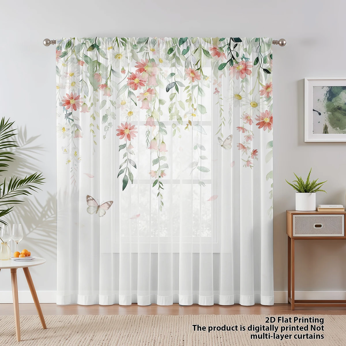 Floral Privacy Sheer Curtain,Asazal Solid Modern Voile for Living Room Balcony Bedroom Decoration, Mother's Day Gift, Removable