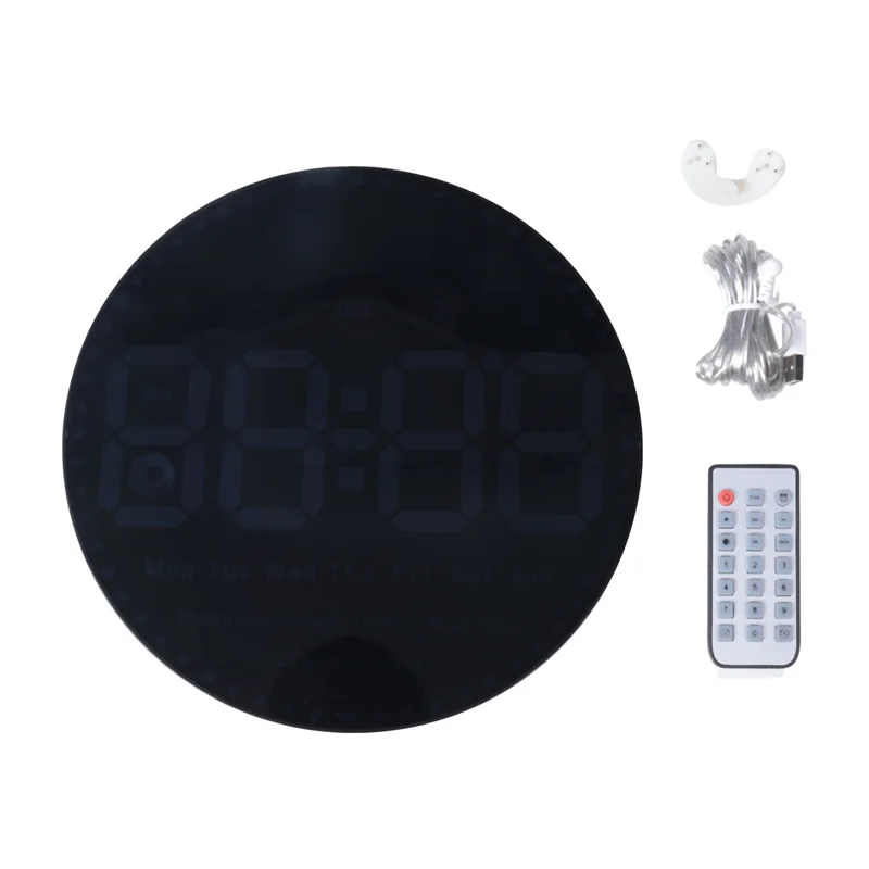 HOT-Digital Large Wall Clock With Remote, 10Inch Colorful Dynamic LED Clock Large Display With Time Date Temp Week