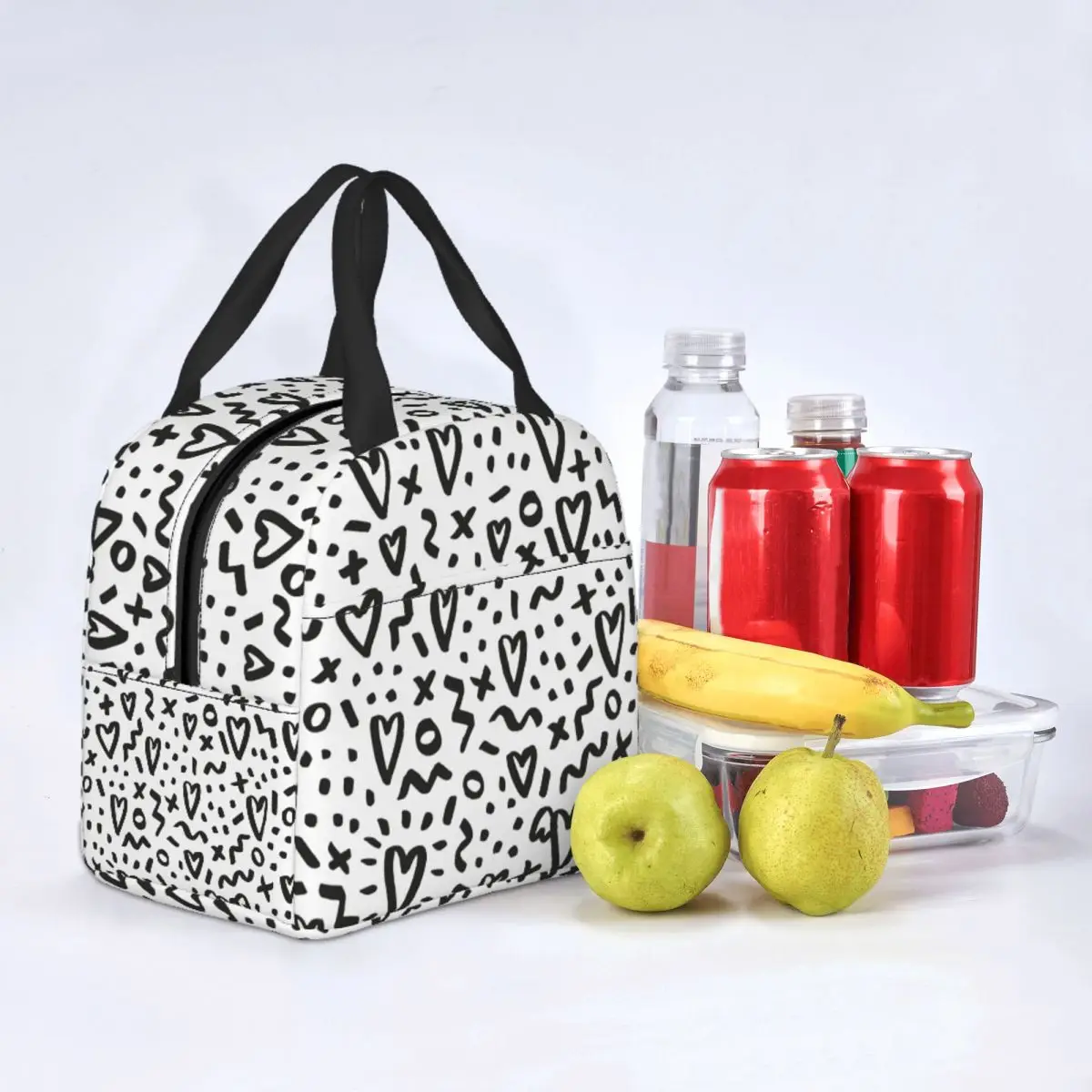 

Lunch Bags for Women Kids Heart Doodles Insulated Cooler Portable Picnic Work Oxford Lunch Box Food Bag