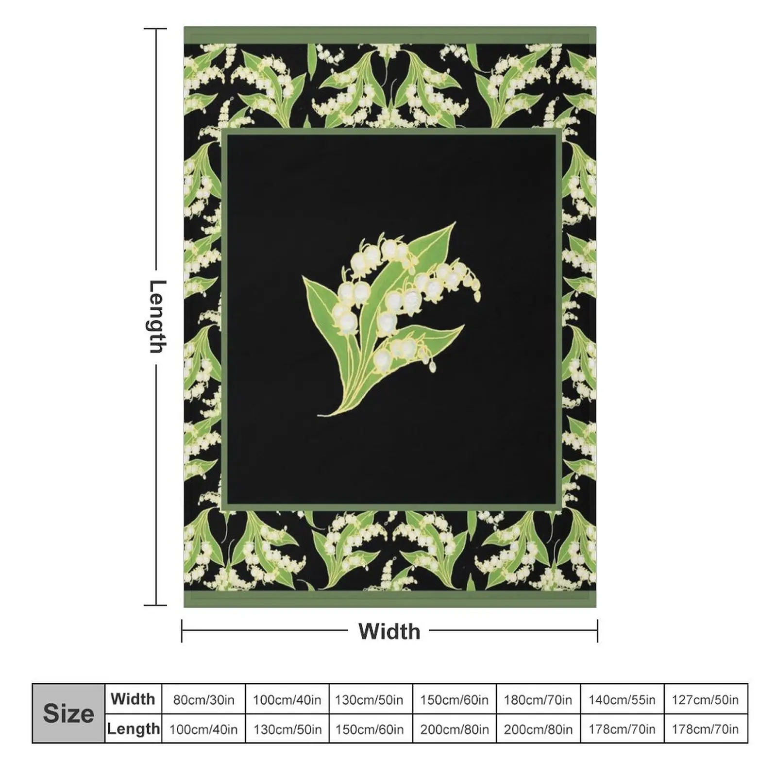 Art Nouveau Lily of the Valley Motif and Border on Black Throw Blanket blankets ands Furry Shaggy Cute Blankets