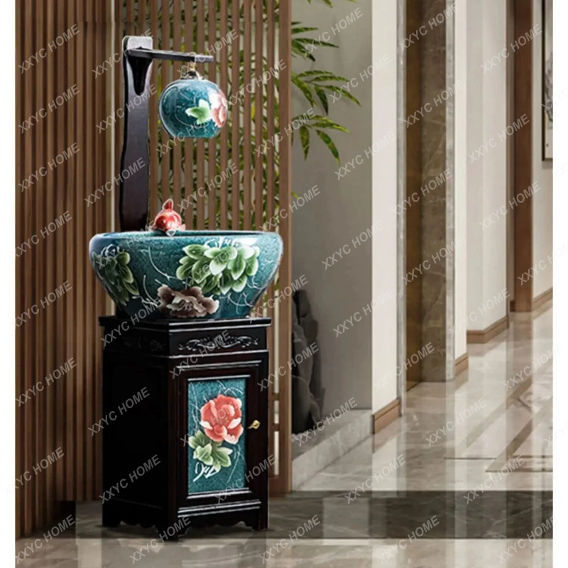 Q Living Room New Chinese Style Wealth-Attracting Water Feature Floor Ornament Creative Ceramic Bonsai
