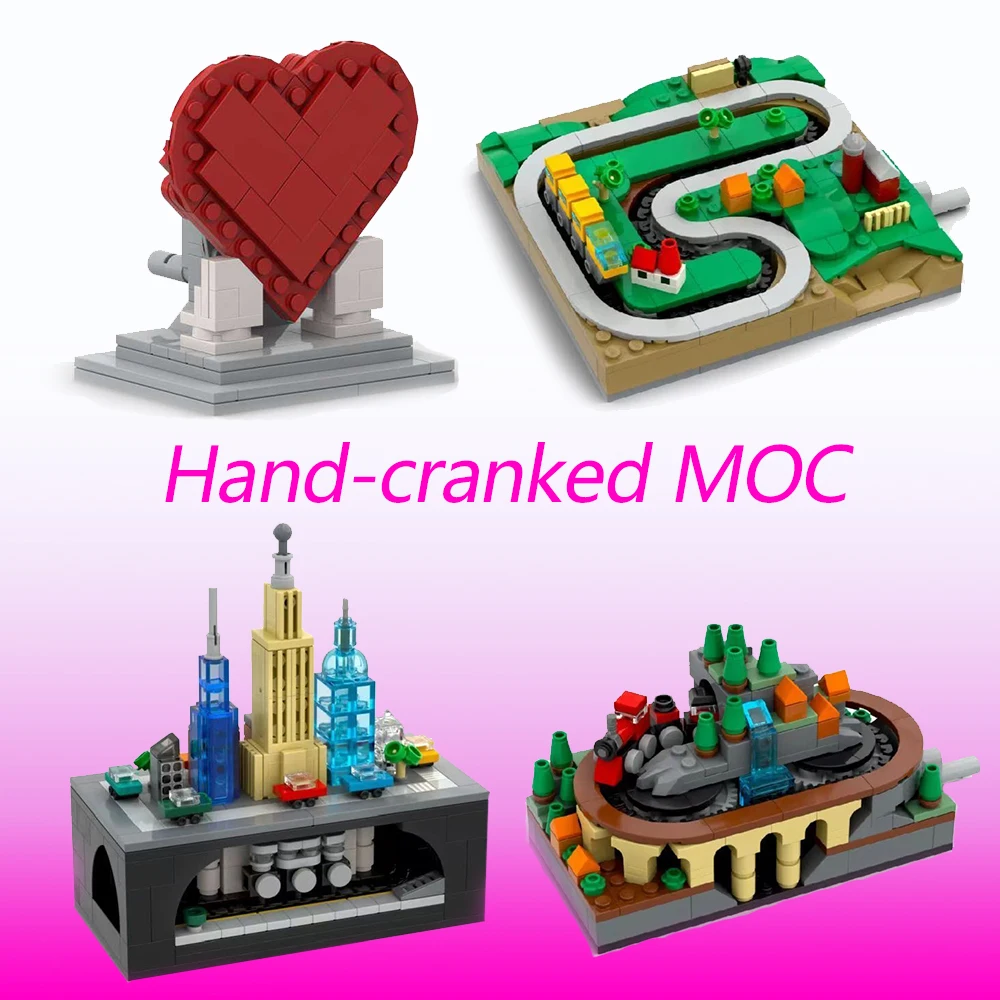 6 new hand-cranked MOC building block small particle assembly track model desktop ornament festive gift stress relief toy