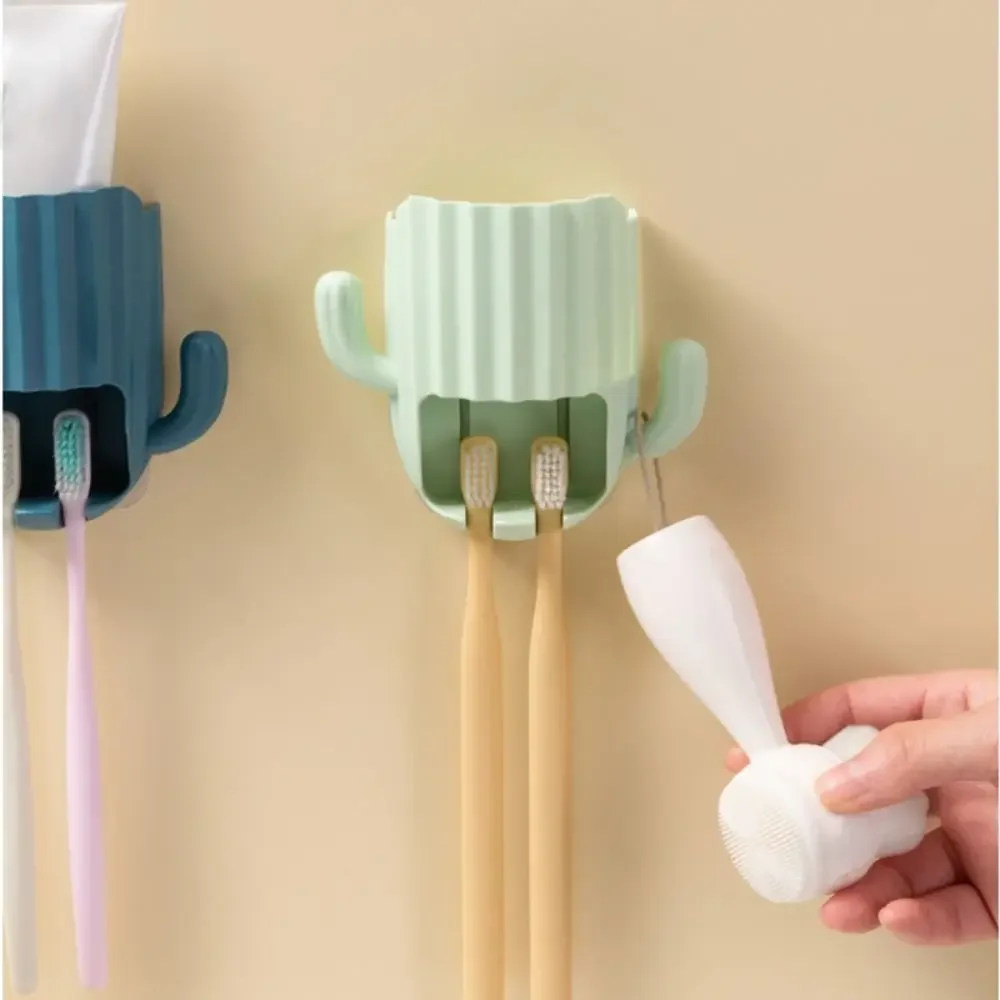 Useful Household Toothbrush Holder Self-adhesive Wall-mounted Cactu Storage Rack Kitchen Bathroom Toothbrush Organizer with Hook