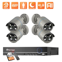 Techage-Kit de cámaras de seguridad ONVIF, Kit de vigilancia con detección facial, Audio bidireccional, visión nocturna, POE, NVR, H.265, 8 canales, 4MP