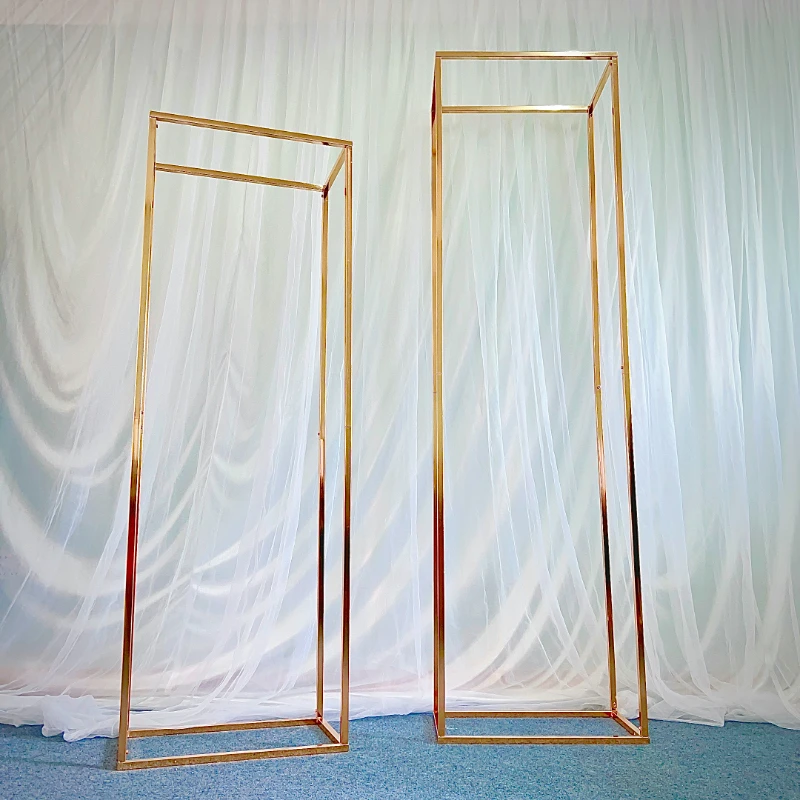 2 PCS Shiny Gold Grand Party Large Frame Riser Flowe Arch Column Froral Light Hanging Display Stand Wedding Backdrops  Props