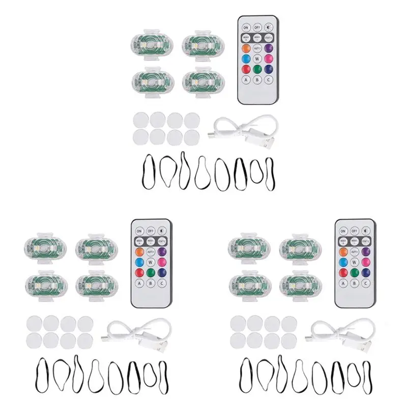 12 Pcs Wireless LED Strobe Lights With Remote Control, 8 Colors USB Charging Led Drone Anti-Collision Lights Night-A74F