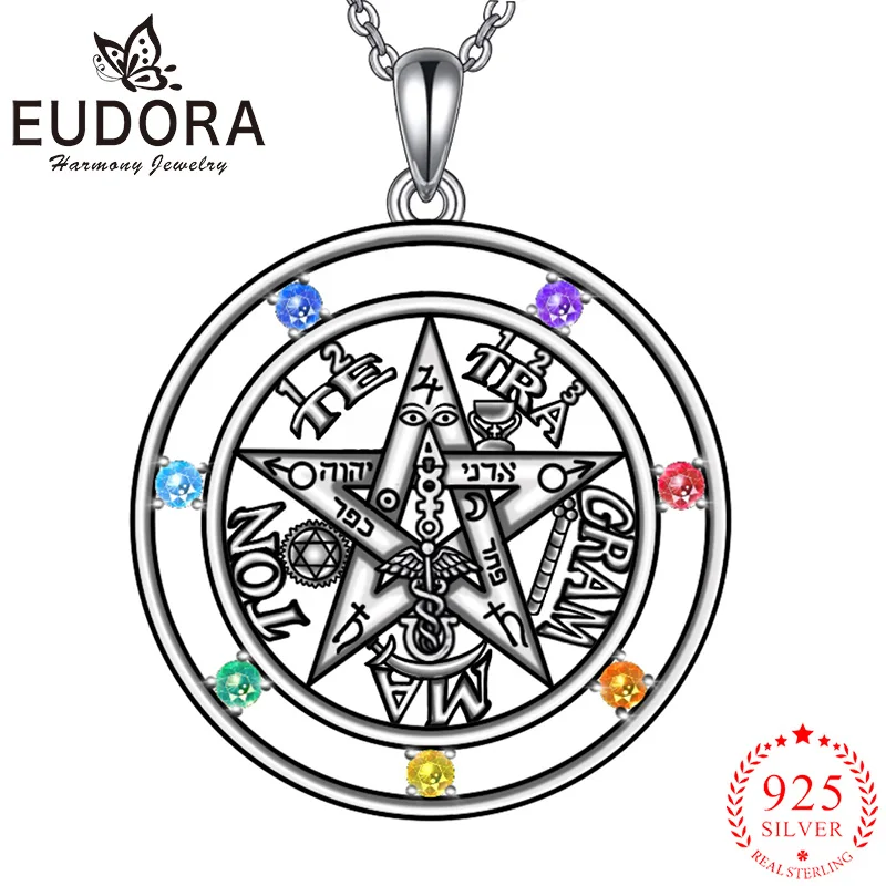 7 Colors Chakra Tetragramaton Necklace Eudora 925 Sterling Silver Pentagram Amulet Pendant Guardian Star Men Women Jewelry