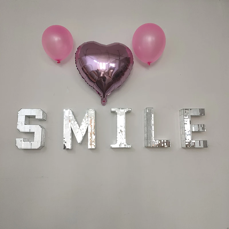 

DIY spelling of disco letters Reflective glass can be pasted and hung Creative surprise Proposal decorations