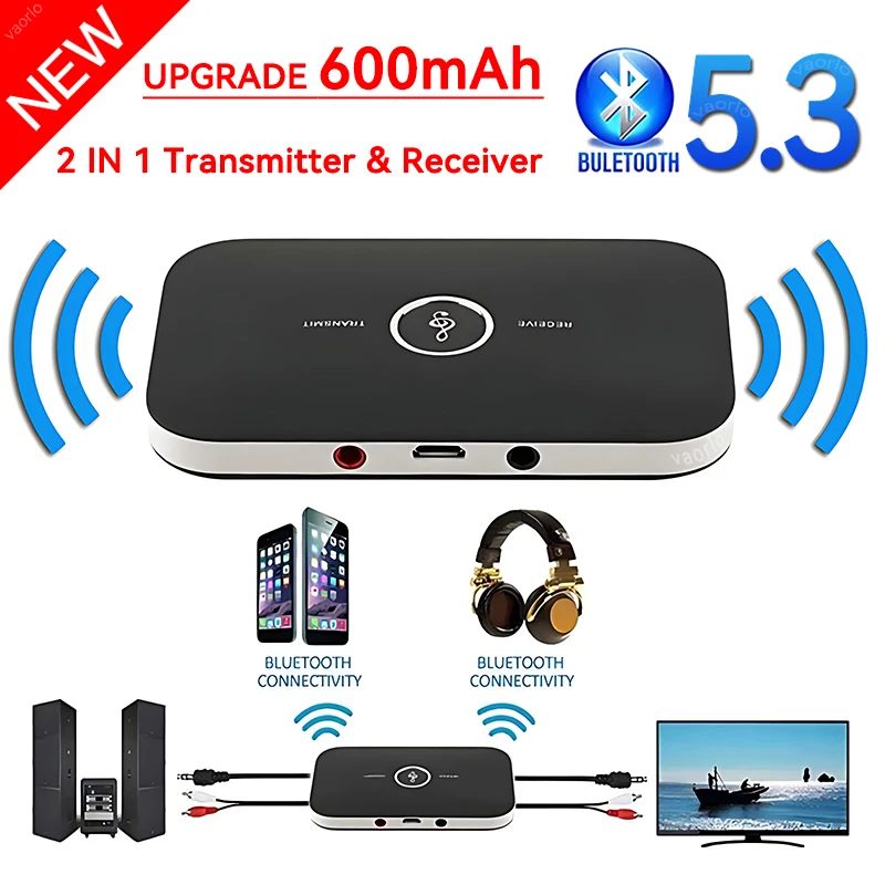 Upgraded Bluetooth 5.3 Audio Transmitter Receiver RCA 3.5mm AUX Jack USB Dongle Music Wireless Adapter For Car PC TV Headphones