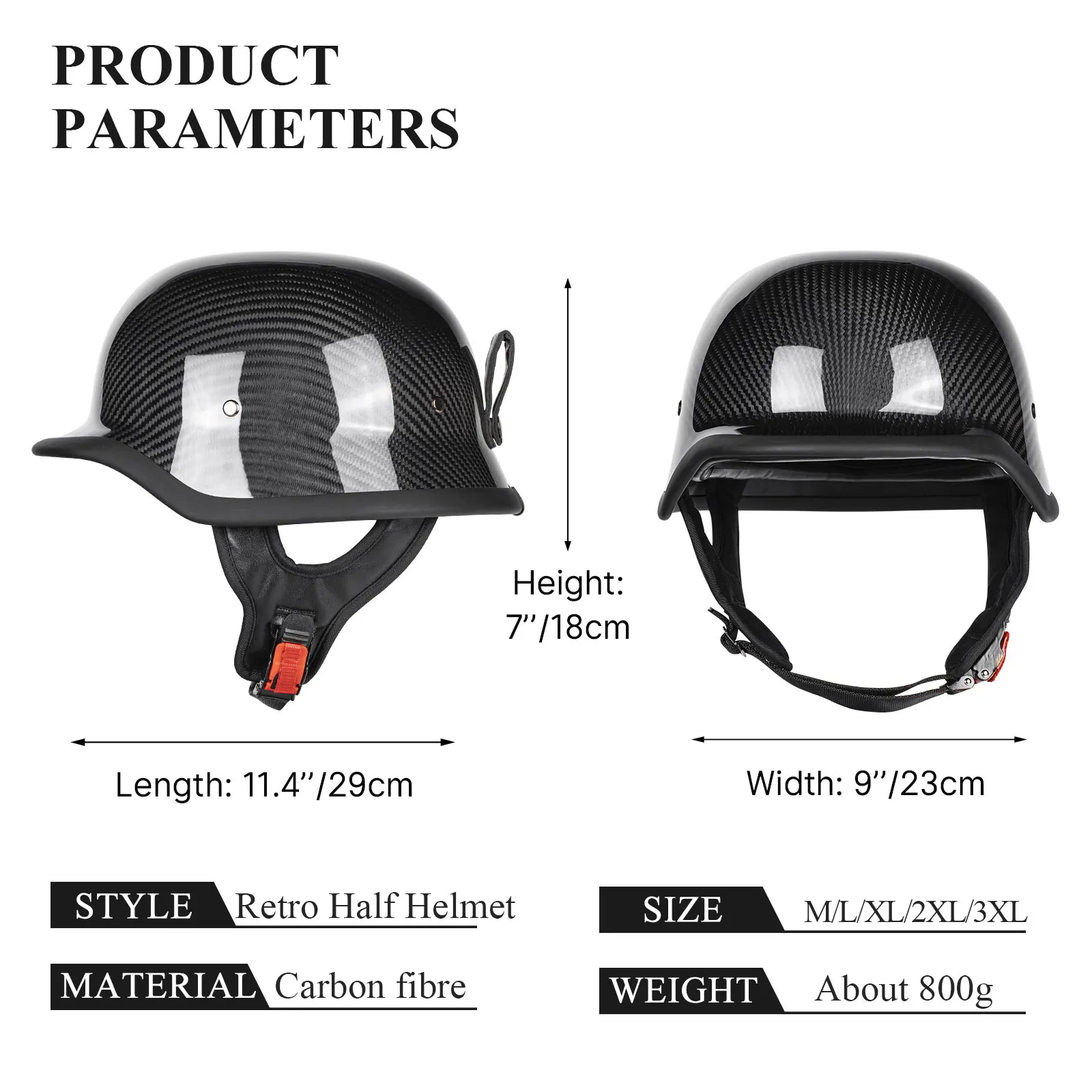 High Quality 3K Carbon Fiber Half Face Helmet Clear Coated Gloss Finish DOT Certified Combines Lightweight with Retro Aesthetics