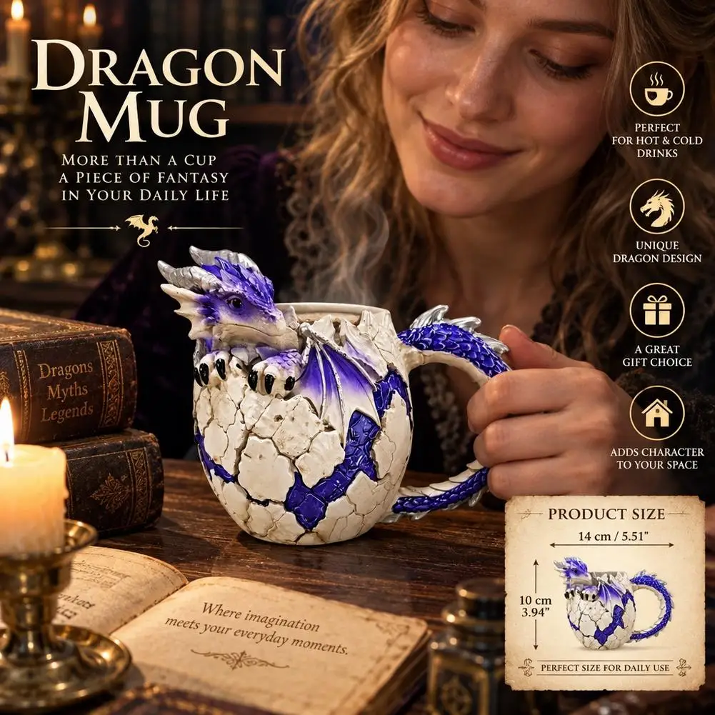 Dragon Egg Mug Medieval Fantasy Resin Coffee Cup 3D Gothic Beer Steins Tabletop Drinkware Desk Decor Gamer Birthday Gift