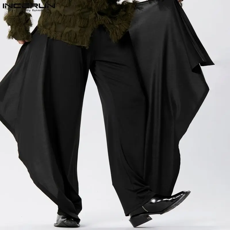 

INCERUN Men's Irregular Pants Solid Color Elastic Waist Loose Fashion Trousers Men Streetwear 2024 Joggers Casual Pantalon S-5XL