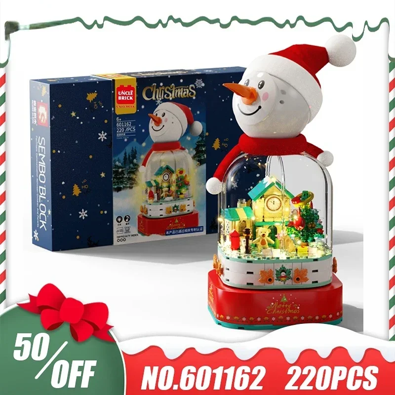 

220PCS Christmas Theme Model Bricks Snowman Music Box With Lighting Building Block Toys Girls Christmas Gift Set