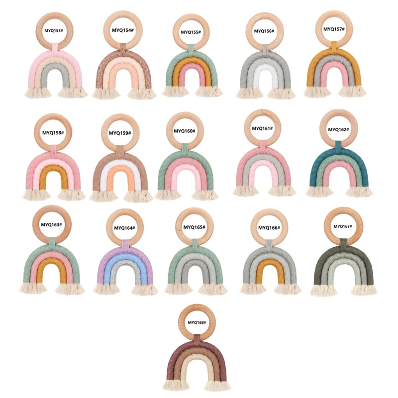 

Rainbow Tassel Shape Baby Wooden Teether Novelty Shape Food Grade Teether