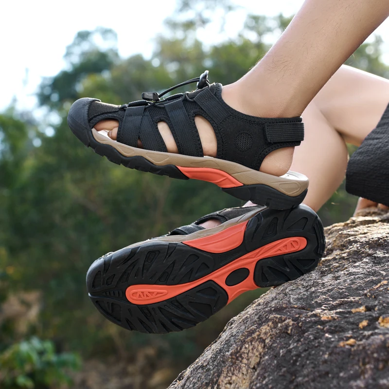 Men Women Outdoor Closed Toe Sandals Breathable Mesh Beach Shoes Non-slip Hiking Sandals Big Size 36-48