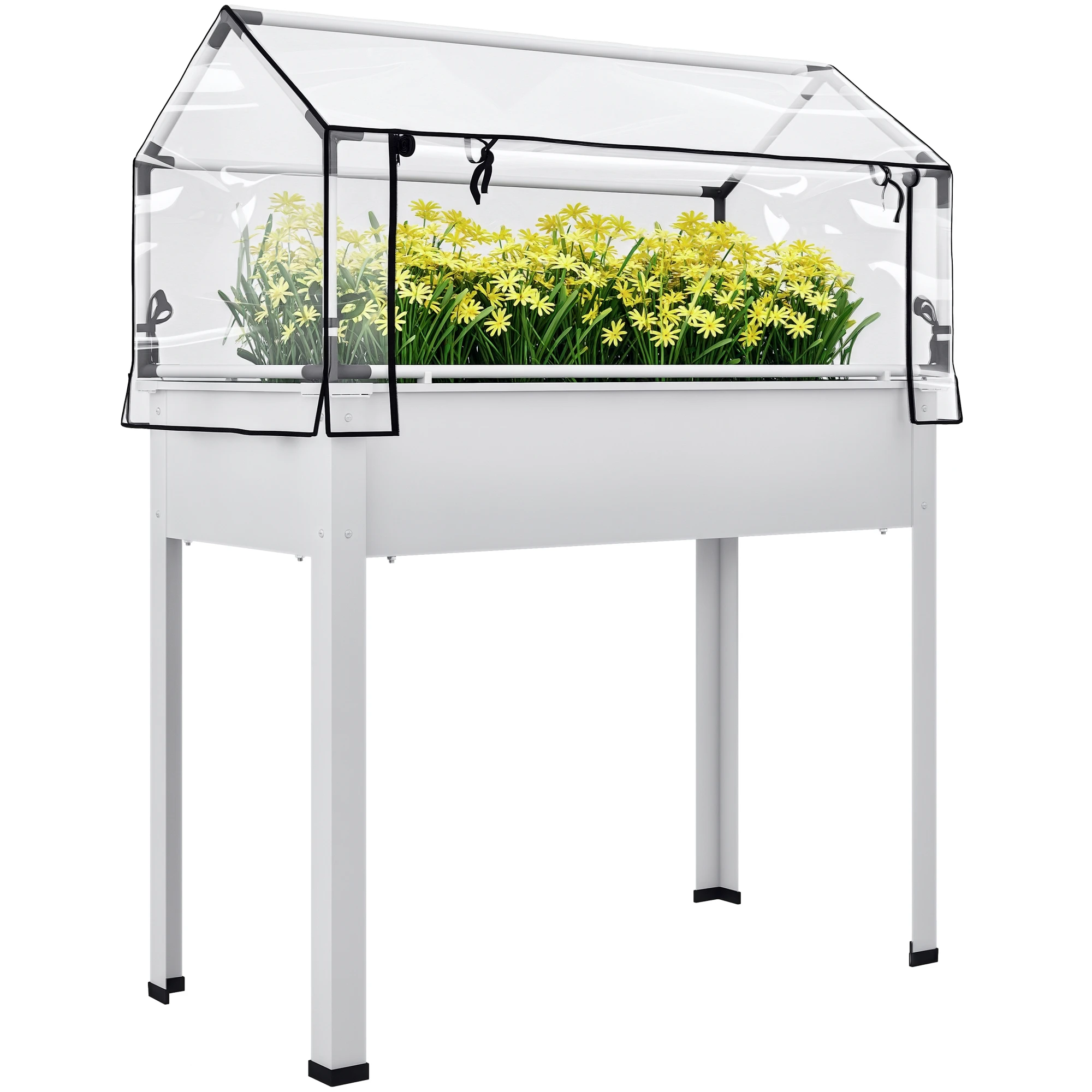 Outsunny Raised Garden Bed with Greenhouse Cover, White