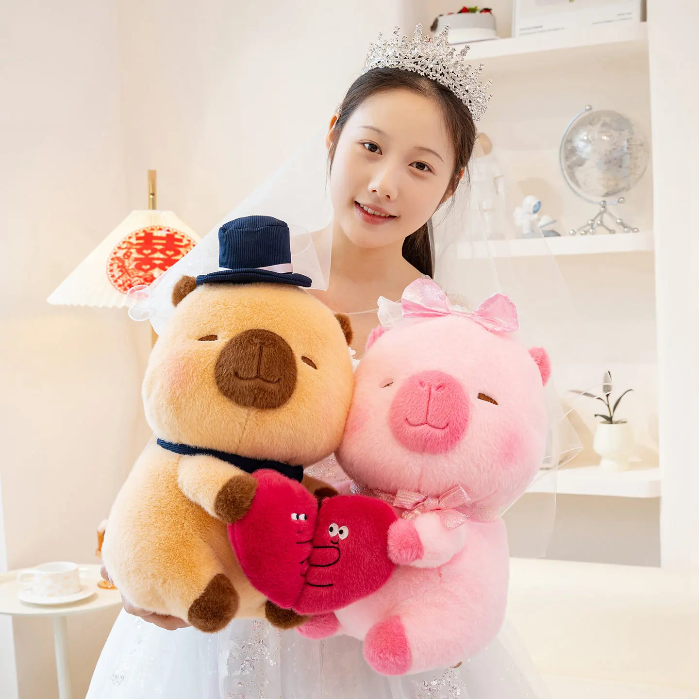 Hot 55 cm Coppia Capibara Bambola da sposa Animali di peluche morbidi Giocattoli di peluche Partner Sposa e sposo Miglior arredamento per gli amanti delle ragazze Regali