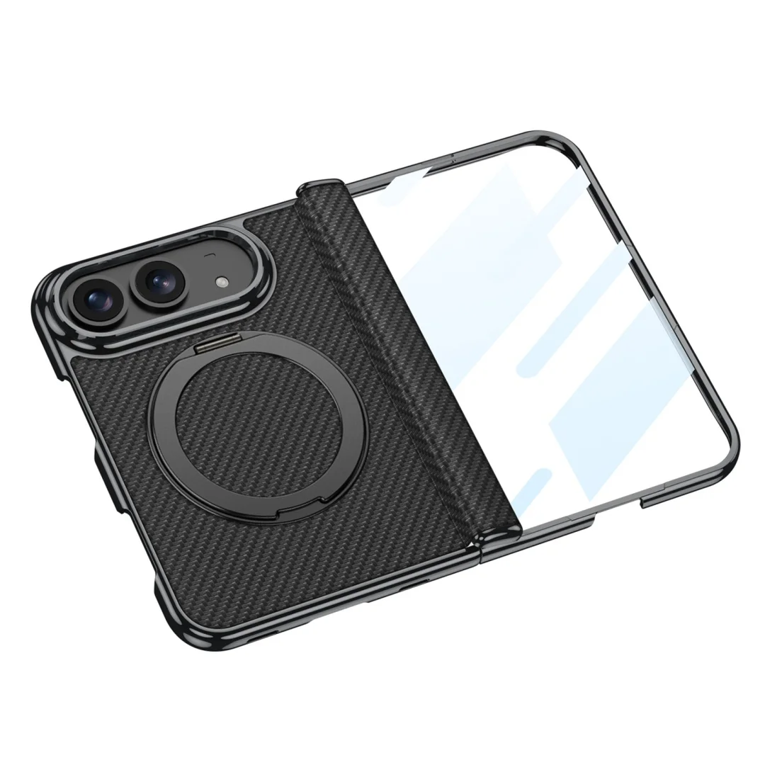 360 Stand Metal Holder Carbon Fiber Casing For iPhone Duo Case Hinge Protection With Film Full Cover Mobile Phone Back Cover