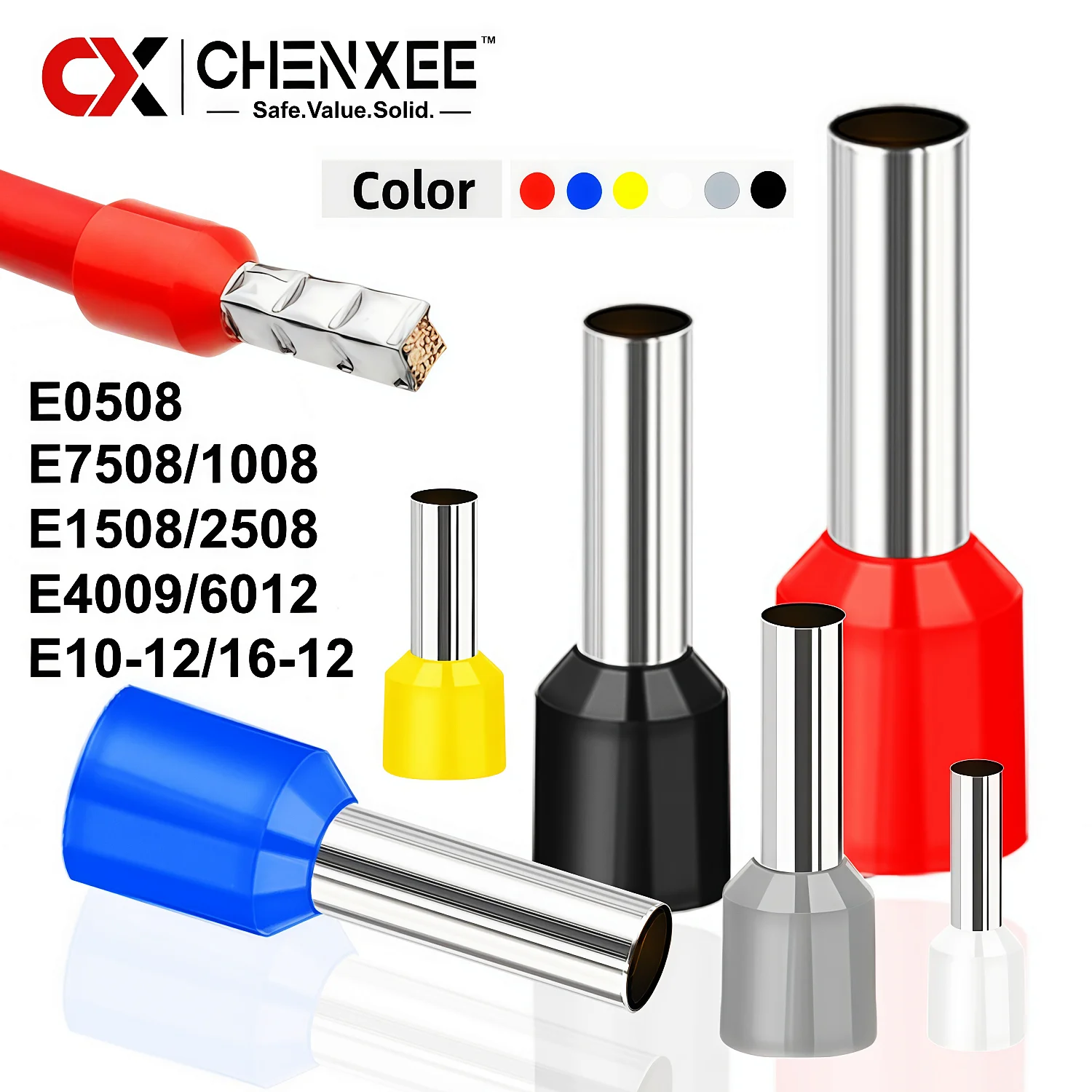 Wire Ferrule Terminal, 22-6AWG 0.5-16mm² Tubular Crimp Terminals Electrical Ferrule Connector PVC Retardant Insulated Pin Cord