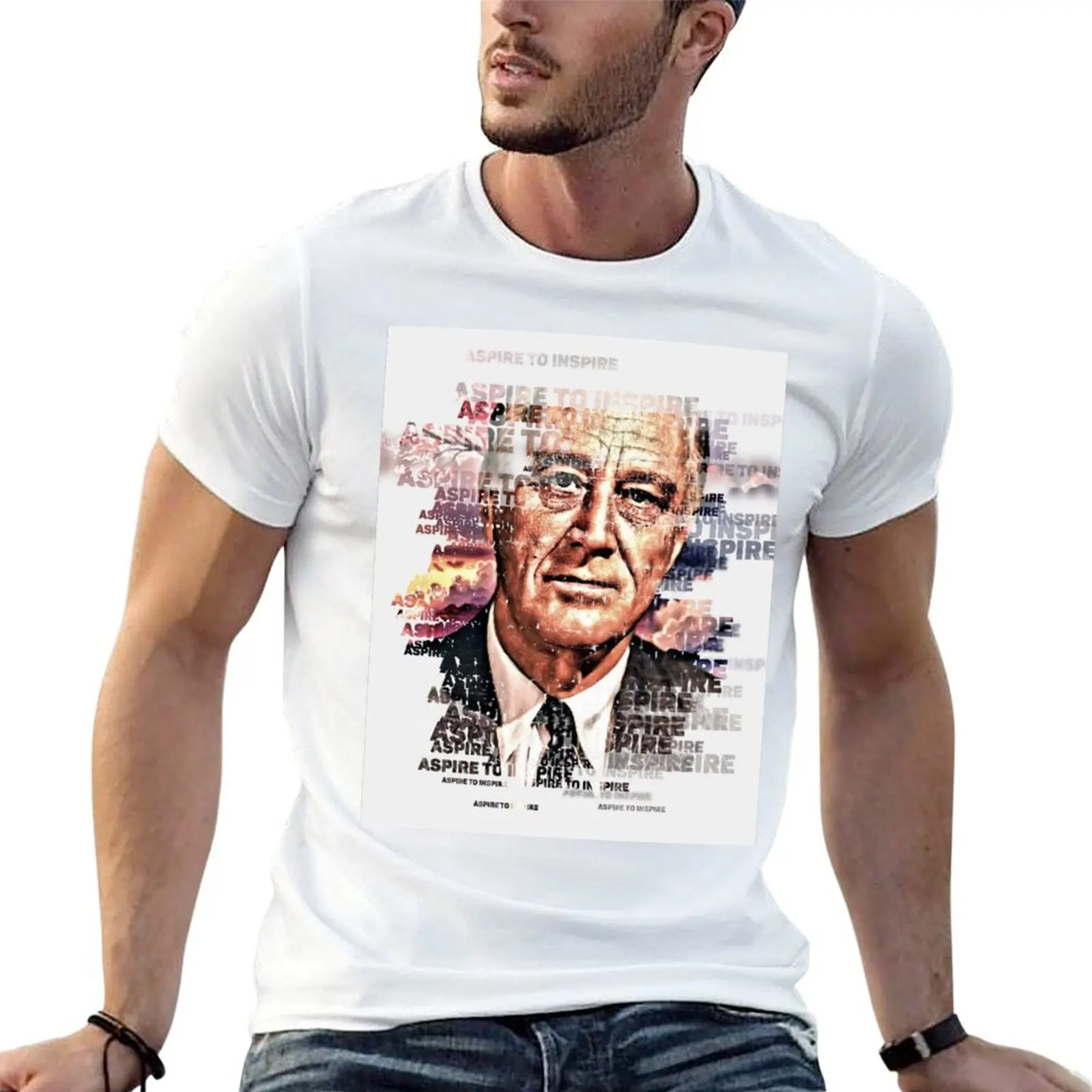 

FDR - Aspire to Inspire портретная футболка, футболки для мужчин, футболки с рисунком, незаменимые футболки, хлопковые футболки, футболка высокого качества