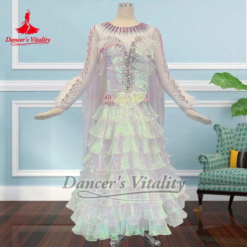 Erwachsene Walzer Quickstep Foxtrot Professionelle gestufte Kleider Weibliche Ballsaal Führen und Wettbewerbskleidung Maßgeschneiderte Tänzerin Vitalität