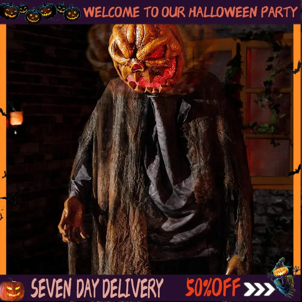 

Halloween Animatronics Pumpkin Halloween Animated Decorations - Sound & Sensor Activated with Creepy Sound, Motion Light Up Eyes