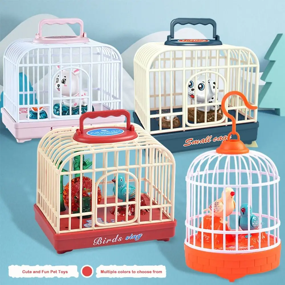 Novo controle de som gaiola de pássaro elétrica brinquedo realista voz luminosa eletrônico brinquedo para animais de estimação engraçado gaiola de papagaio crianças