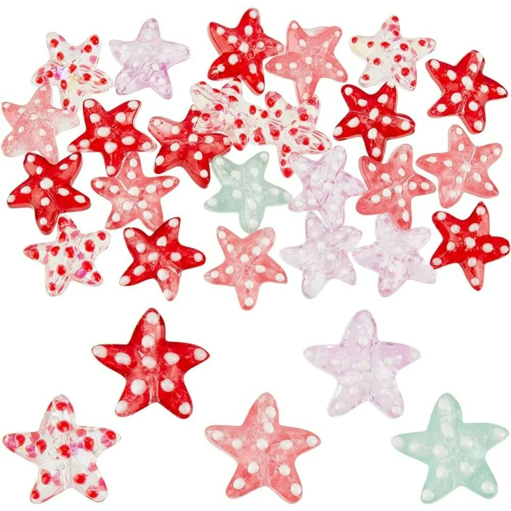 

1 Box 30Pcs Starfish Bead Handmade Lampwork Beads Bulk Colorful Summer Beach Ocean Sea Themed Animals Loose Spacer Bead