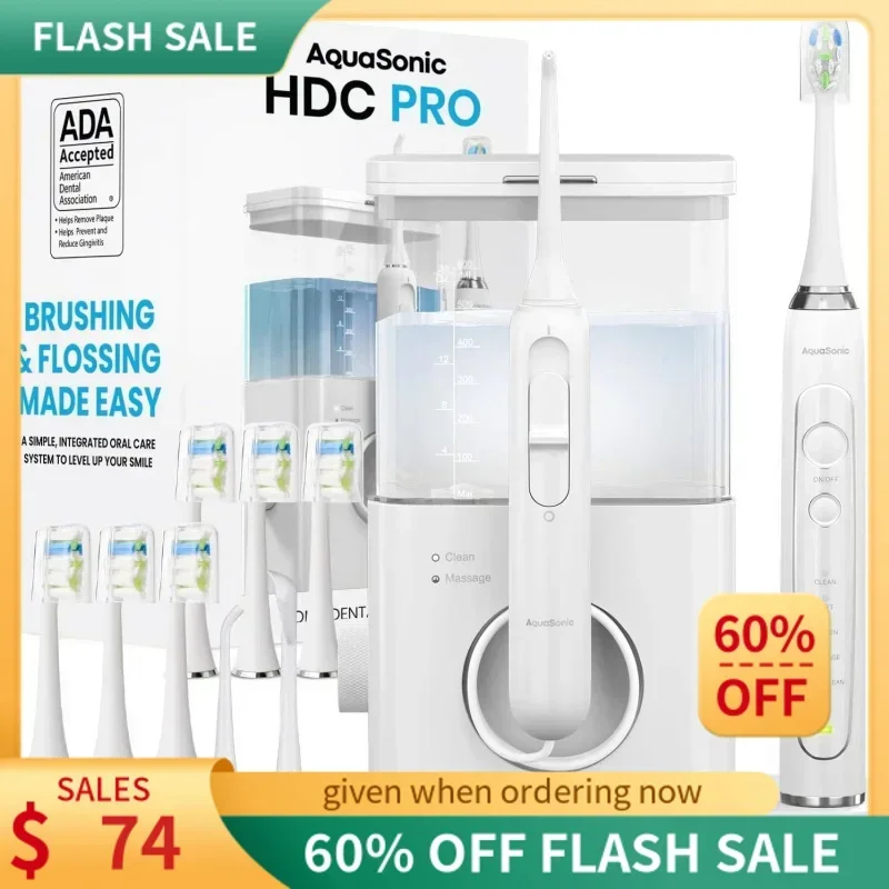 QWAquaSonic Home Dental Center PRO – Brushing & Flossing Made Easy – Brush & Floss – Power Toothbrush & Water Flosser