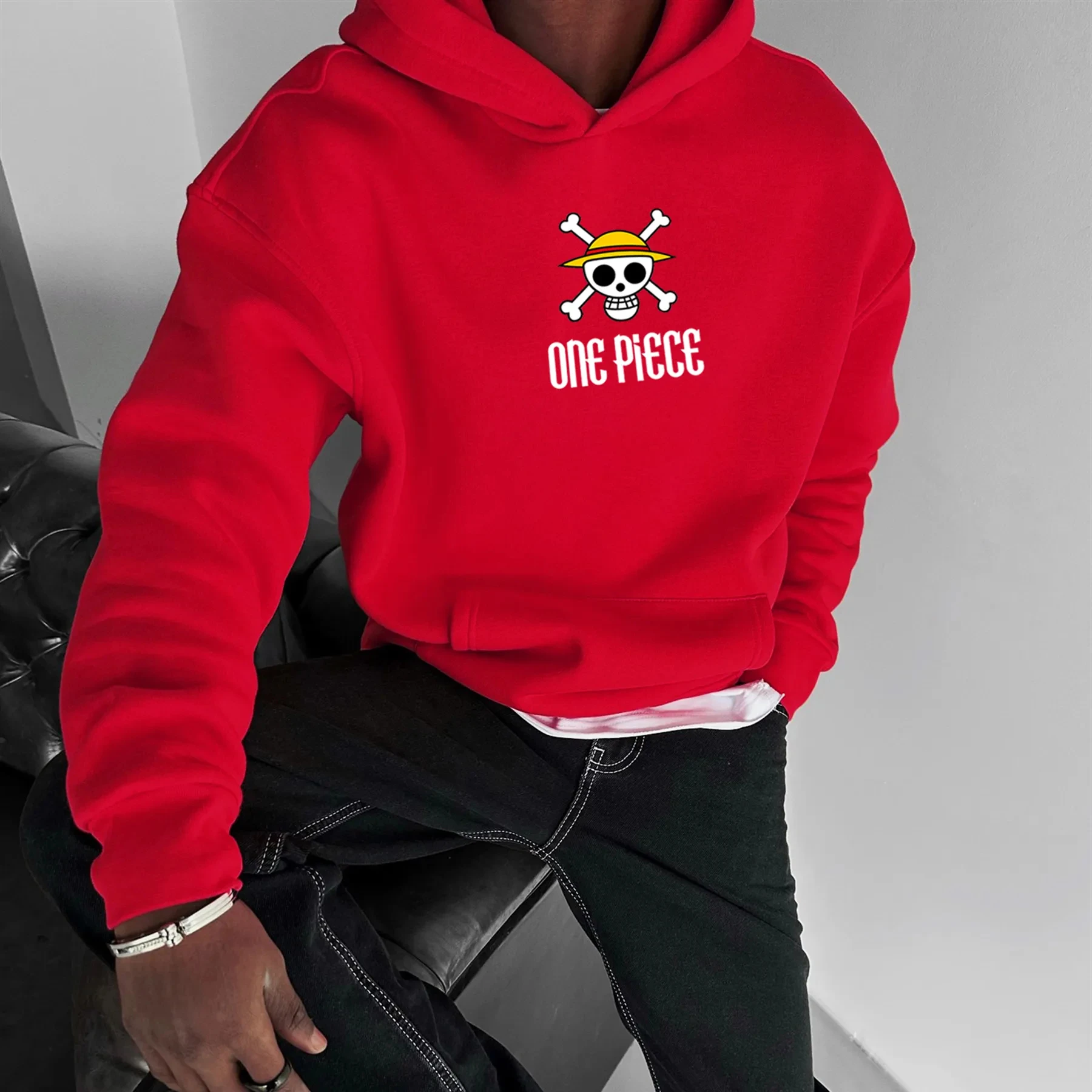 New ONE PIECE Luffy Animation Peripheral Printed Hoodie Autumn and Winter Warm Men's and Women's Pure Cotton American Sweater