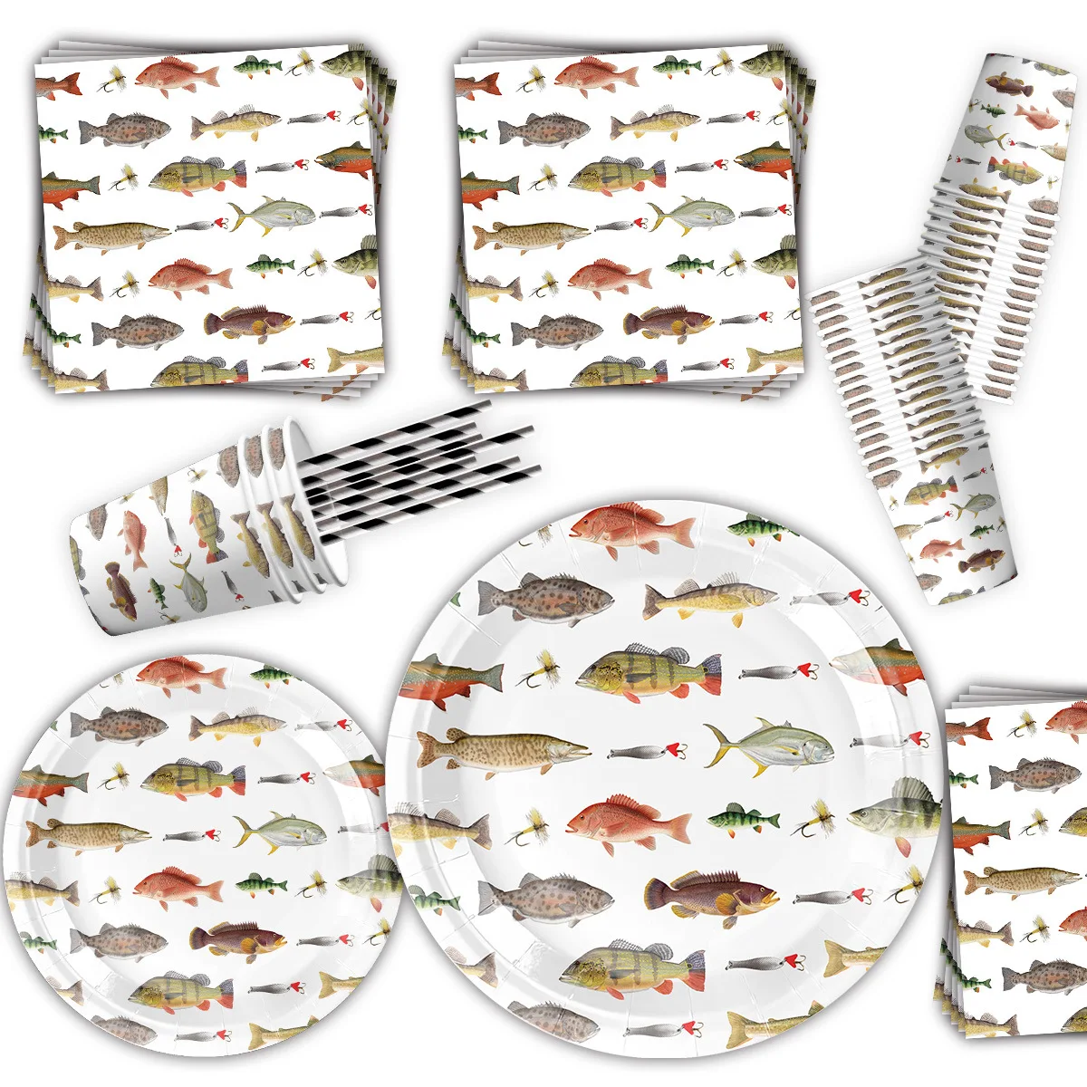 Fishing Themed Party Disposable Tableware Set Paper Plate Cup Napkin Tablecloth Banner Birthday Weedding Party Tableware Supplie view 3