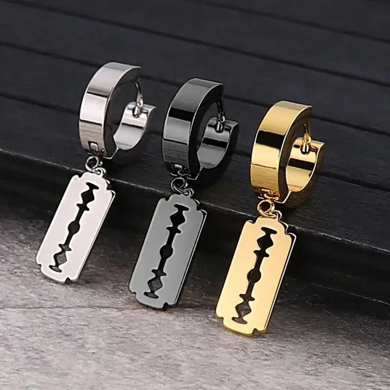 1Pair Korean Fashion Stainless Steel Razor Blade Pendant Earring Punk Hip-hop Women Men Unisex Gothic Ear Studs Earrings Jewelry