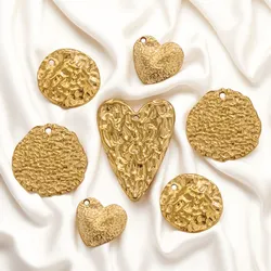 5pcs/Lot Stainless Steel Gold Plated Heart Round Embossed Charms for DIY Necklace Earrings Jewelry Making Accessories Wholesale